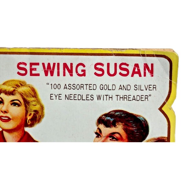 Sewing Susan Gold and Silver Eye Needle Pack Case Vintage 1960's  Ephemera Paper - Picture 4 of 8